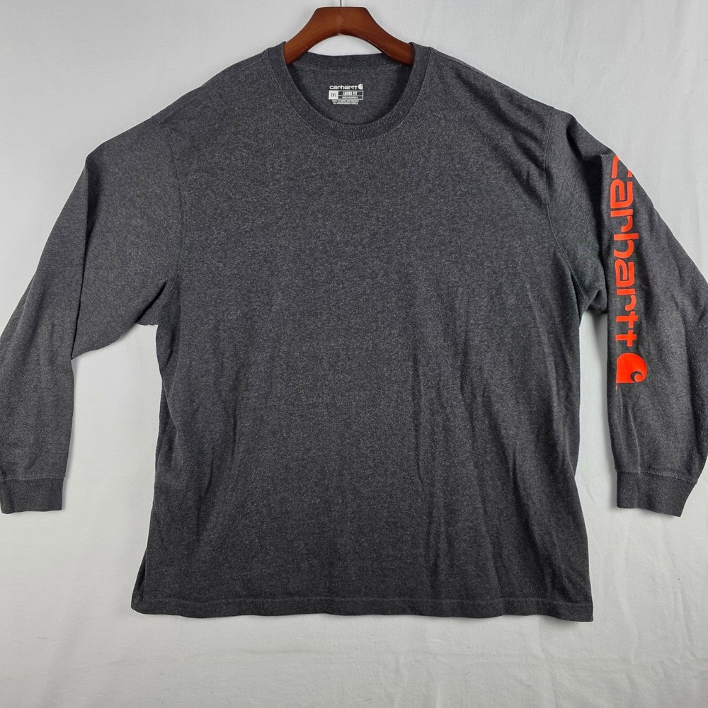 Carhartt Men Gray Loose Fit Heavyweight Sleeve Logo Graphic T-Shirt Size 2XL